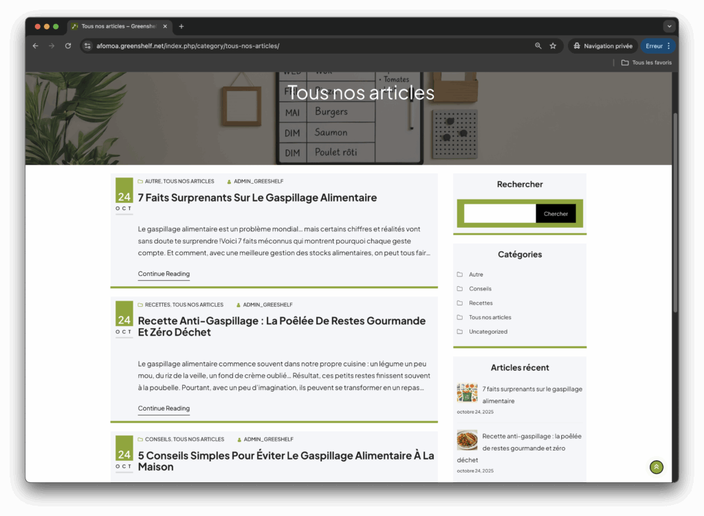ceci montre l'interface de la section blog avec les derniers articles paru.